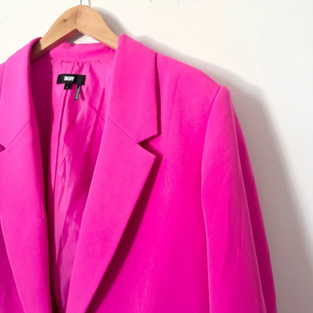 DKNY Hot Pink Blazer Jacket Single Button Stretch Size L - Picture 2 of 9